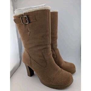 Candies Size 8 Brown Suede Boots Calie Block Heel Side Zip Platform Boot